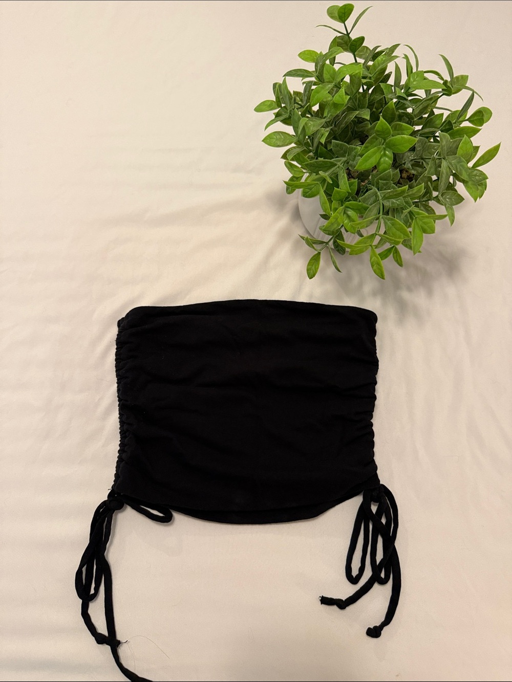 Papaya Black Ruched Drawstring Tube Top